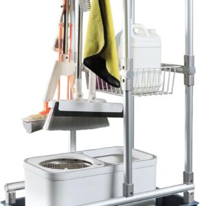 Rolling Cleaning Cart with Mop & Broom Organizer